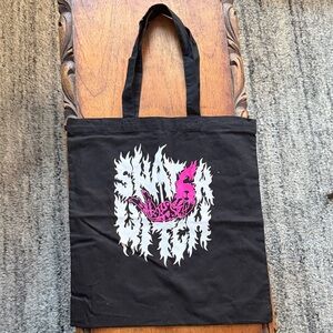SNATCH WITCH Black Tote Bag with Pink Graphic